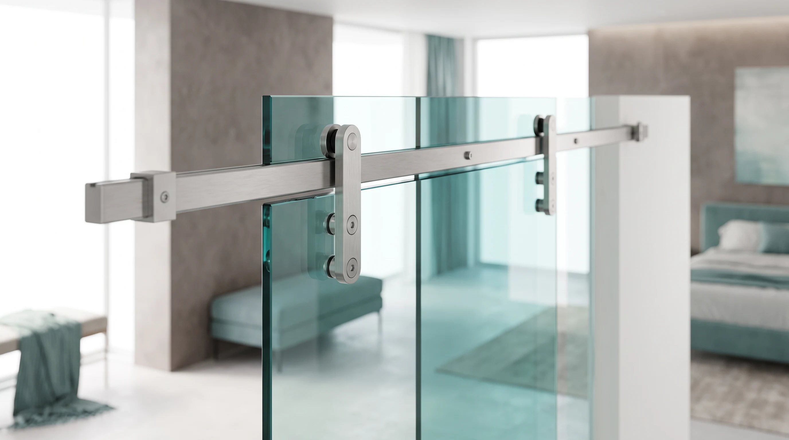 Sistema de portas de vidro de correr com ferragens em aço inox